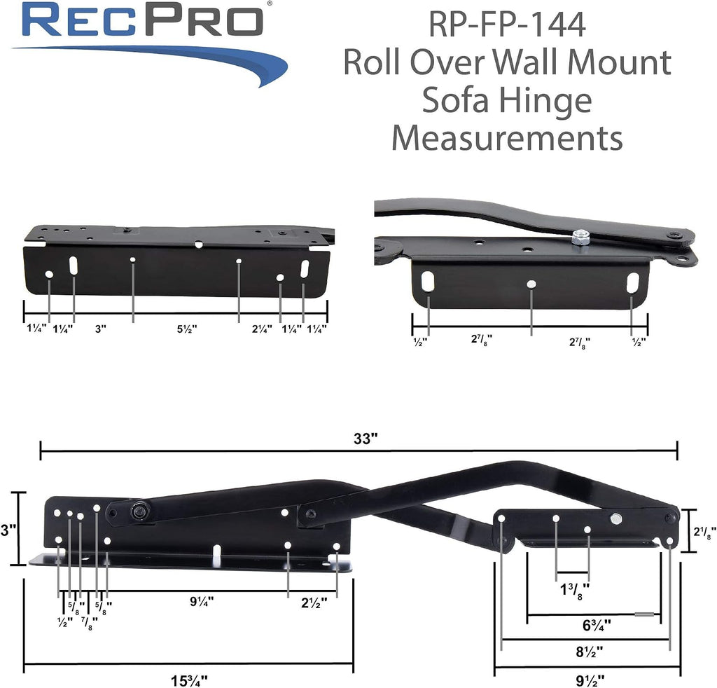 RecPro RV Roll Over Sofa Bed DIY Kit | Fold Down Sofa Hardware | Camper Van Wall Mount Hinge Kit