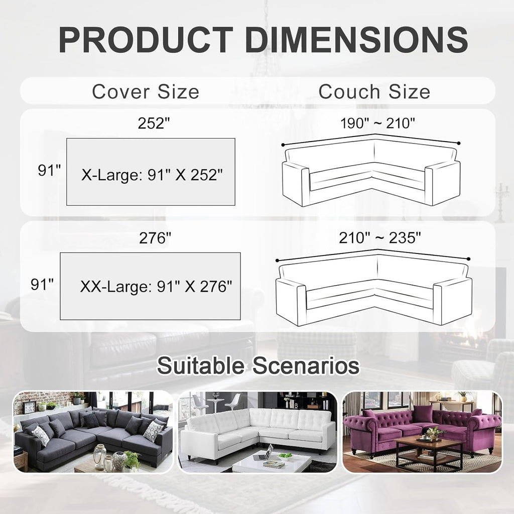 1OO% Waterproof Sectional Couch Covers for Dogs L Shaped Corner Sofa Cover Washable Chenille Sofa Slipcovers Blanket Modern Jacquard Pet Furniture Protector (91'x252', Light Khaki)