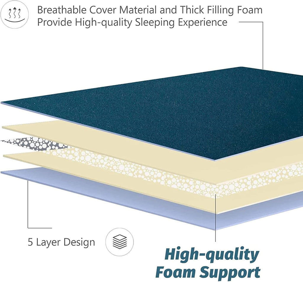 MAXYOYO Japanese Floor Mattress Futon Mattress, Thicken Sleeping Pad Foldable Roll Up Floor Futon for Adults Tatami Mat Dormitory Lounger, Bluestone, Queen Size