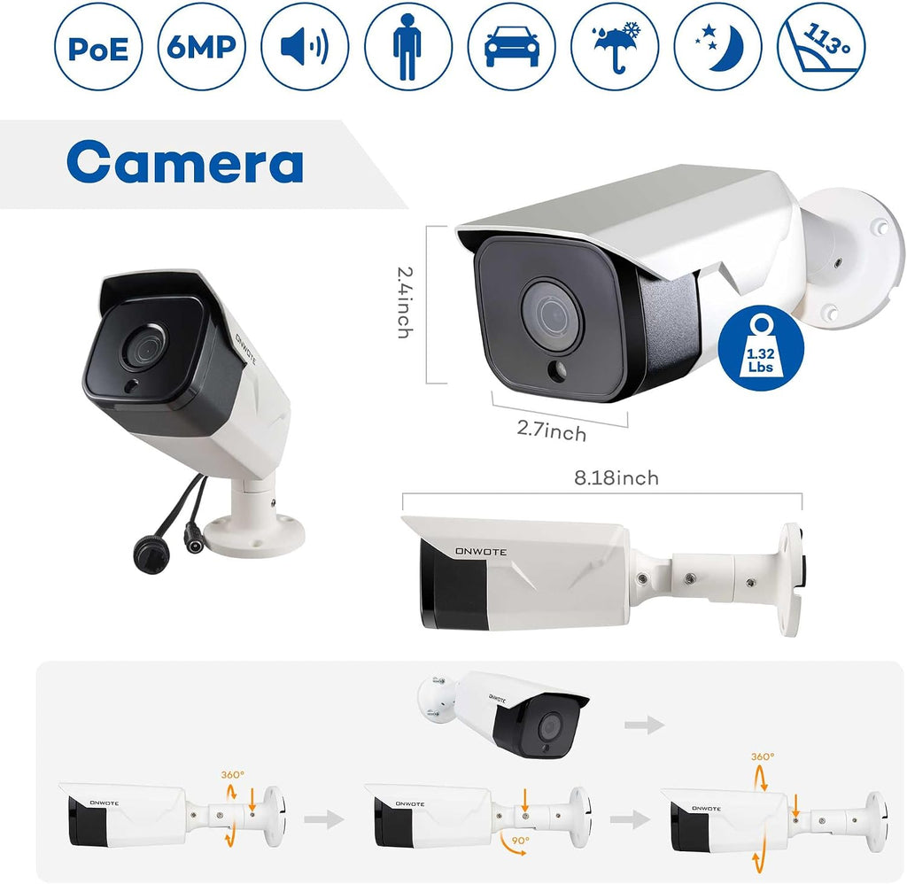 ONWOTE 32 Channel Security Camera System PoE, 12MP 32CH NVR 8TB, 32 Ports Switch, 24x 6MP Outdoor Audio PoE IP Cameras, AI Human Vehicle Detection, 24x Cables-2280ft, Commercial CCTV for Business