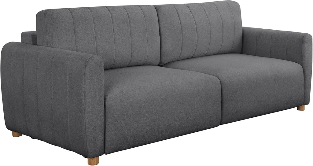 Serta Galway 91.7' Convertible Sleeper Sofa, Queen Size, Wall-Hugging Dreamglide Mechanism, Dreamcoil Comfort, Boucle Fabric, Charcoal