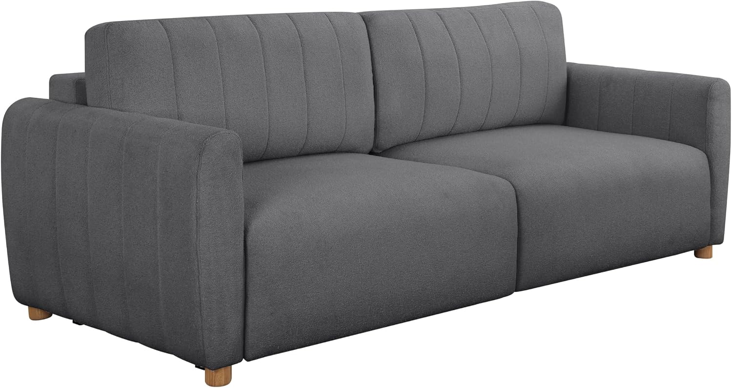 Serta Galway 91.7' Convertible Sleeper Sofa, Queen Size, Wall-Hugging Dreamglide Mechanism, Dreamcoil Comfort, Boucle Fabric, Charcoal