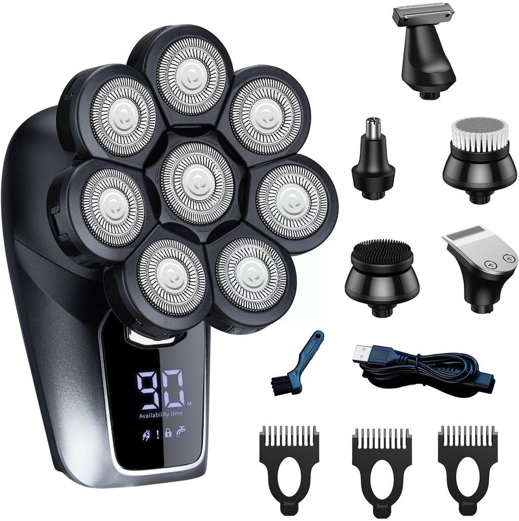Electric Razor for Men, 8D Face Head Electric Shavers For Bald Men Electric Bald Head Shaver With Nose Hair Trimmer Waterproof Rotary Shave