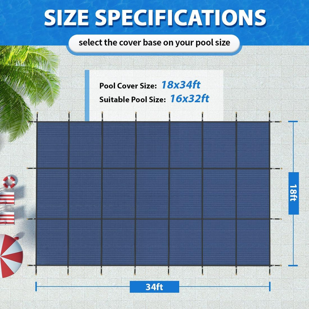 iCOVER Inground Pool Safety Cover, 16x32ft Rectangle Winter Safety Pool Cover for Inground Swimming Pools, Winter Pool Cover, Pool Covers for Inground Pools, Triple Stitched for High Strength, Blue