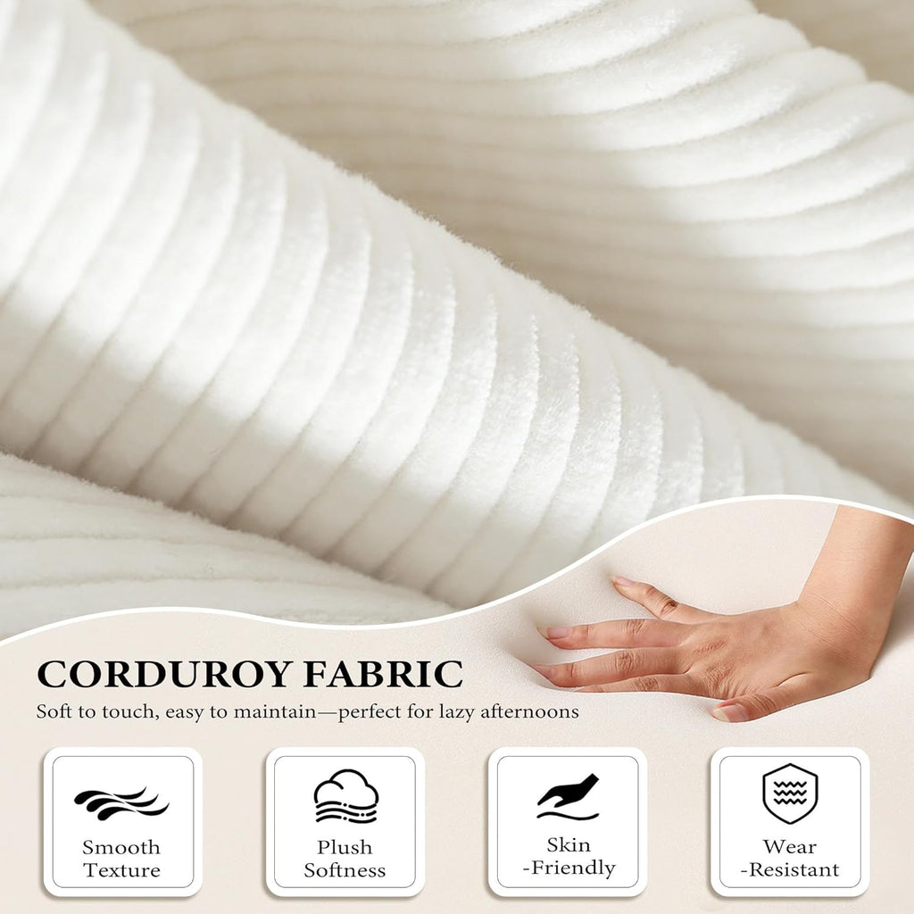 AUGOP Boneless Couch Folding Couches for Living Room Sofa, Futon Sofa Bed with Sleeper Sofa, Futon Couch with Fixed-Shape Oversized Corduroy Upholstered (White, 81 Inches)
