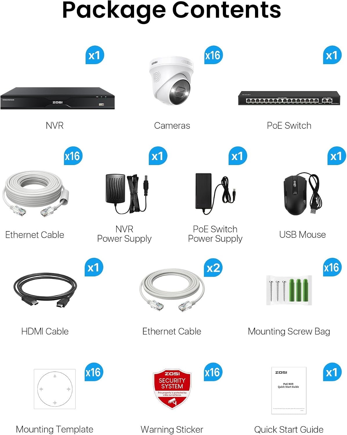ZOSI 32CH 4K PoE Security Camera System, Face Person Vehicle Detection, 2 Way Audio, Spotlight Siren, 16pcs 4K Outdoor Indoor Cameras, 16 Ports PoE Switch, 32CH 8MP NVR with 4TB HDD for 24/7 Recording