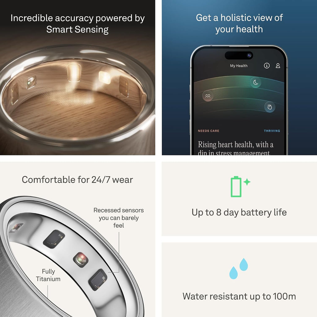 Oura Ring 4 - Brushed Silver - Size 12 - Sleep, Activity, Women's Health, AI Advisor, Up to 8 Days of Battery Life, Size Before You Buy, Android & iOS Compatible