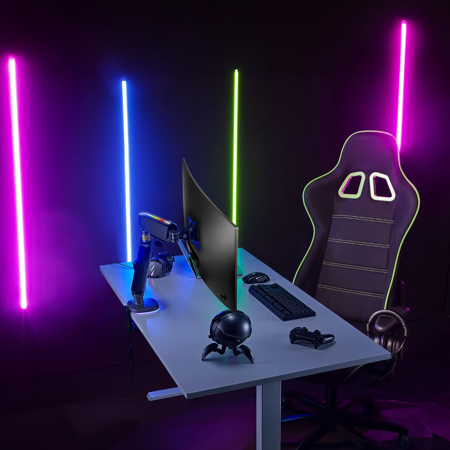 AVLT Single 27'-45' RGB Gaming Monitor Arm Desk Mount Built-in 20 Lighting Modes Touch Button Control Fits Flat/Curved/Ultrawide Screens Height Swivel Tilt Rotation Adjustable Stand -Dark Gray