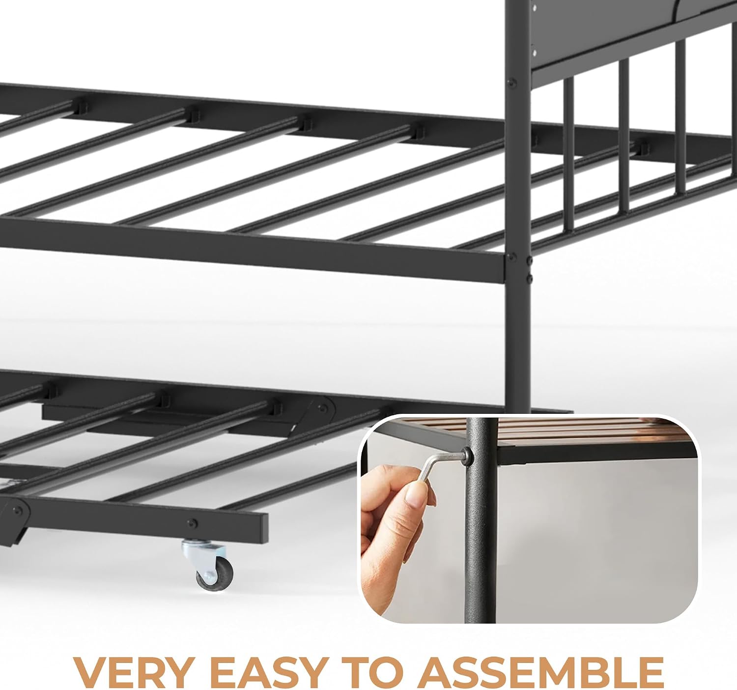 IDEALHOUSE Twin Metal Daybed with Pop-Up Trundle, Heavy Duty Steel Slats Platform Bed with Stylish Headboard, Convertible Sofa Bed Frame for Living Room, Bedroom, or Guest Room, Black