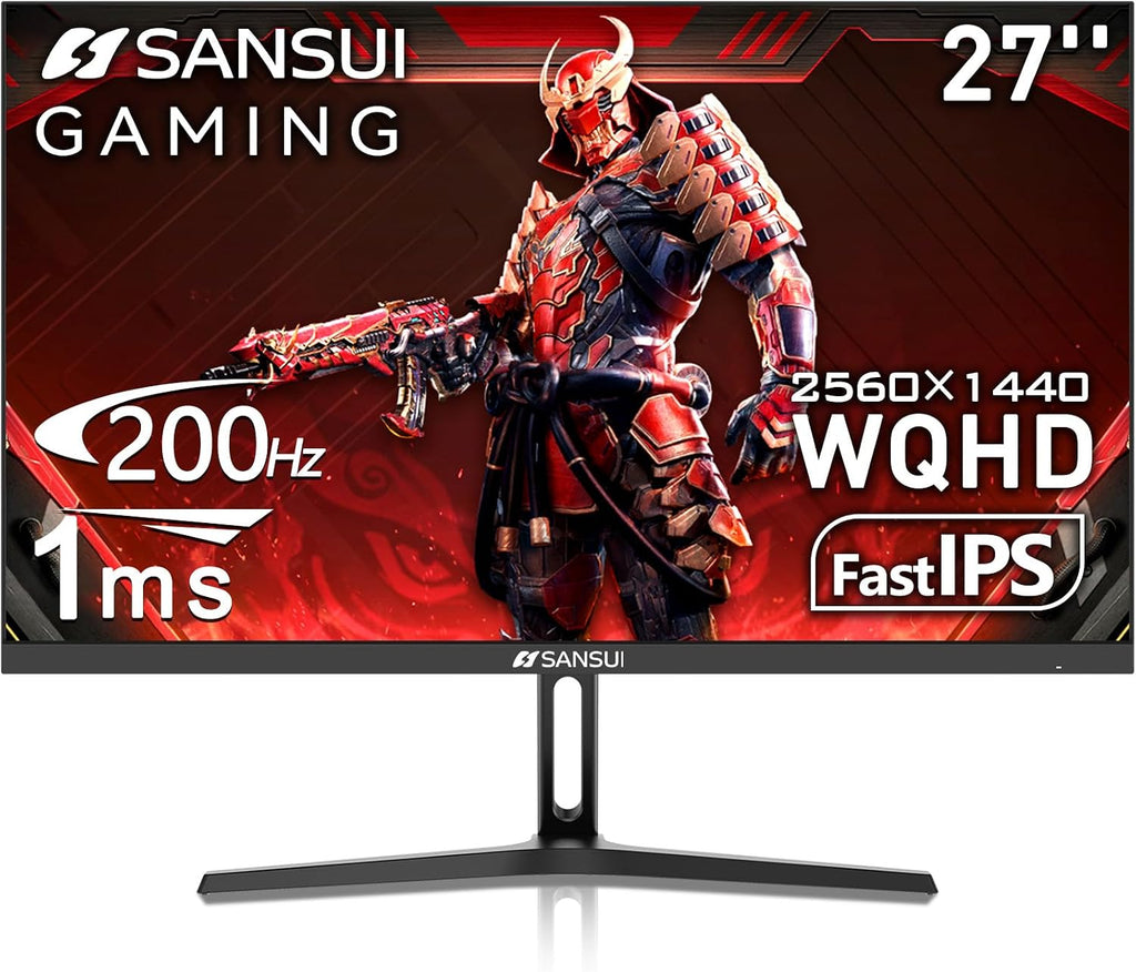 SANSUI 27 Inch WQHD 2560 x 1440 IPS Gaming Monitor, 200Hz 180Hz 1ms Computer Monitor, DP 1.2 x2 | HDMI 2.0 x2 | VESA Mount, 120% sRGB HDR Eye Care Metal Stand (DP Cable Included)