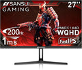 SANSUI 27 Inch WQHD 2560 x 1440 IPS Gaming Monitor, 200Hz 180Hz 1ms Computer Monitor, DP 1.2 x2 | HDMI 2.0 x2 | VESA Mount, 120% sRGB HDR Eye Care Metal Stand (DP Cable Included)