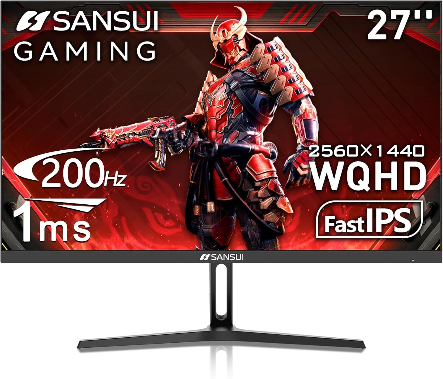 SANSUI 27 Inch WQHD 2560 x 1440 IPS Gaming Monitor, 200Hz 180Hz 1ms Computer Monitor, DP 1.2 x2 | HDMI 2.0 x2 | VESA Mount, 120% sRGB HDR Eye Care Metal Stand (DP Cable Included)
