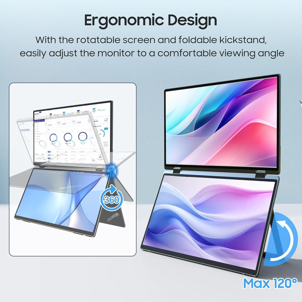 wisecoco 13.3'' Dual Touch Screen OLED Triple Monitor IPS FUD 1080P USB-C HDMI HDR Secondary Display Foldable Laptop PC Gaming Monitor 100% sRGB Windows Mac Android Plug&Play Flip S3+