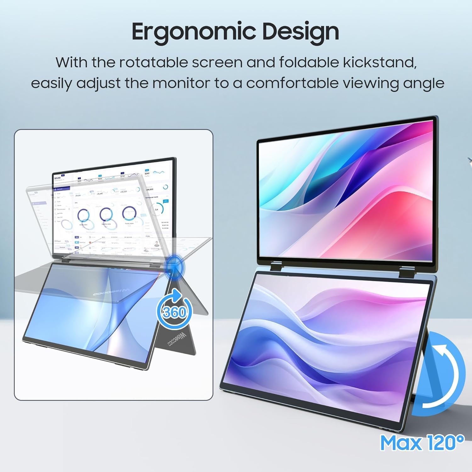wisecoco 13.3'' Dual Touch Screen OLED Triple Monitor IPS FUD 1080P USB-C HDMI HDR Secondary Display Foldable Laptop PC Gaming Monitor 100% sRGB Windows Mac Android Plug&Play Flip S3+