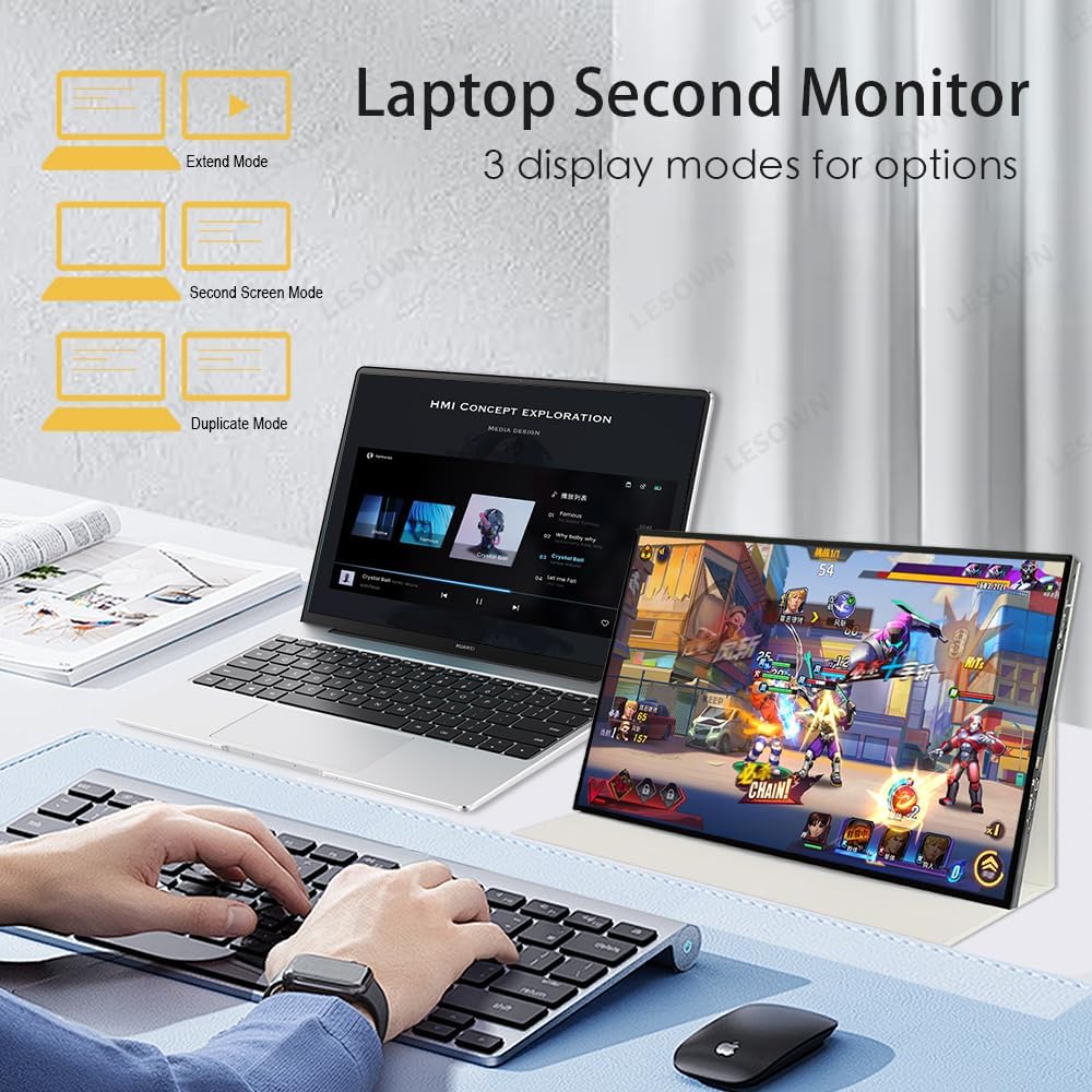18' 2.5K 144Hz Ultra Thin Portable Gaming Monitor Widescreen 100% sRGB 500Nits USB-C HDMI External Display, Built-in Speakers (18' 2.5K 144Hz No Touch)