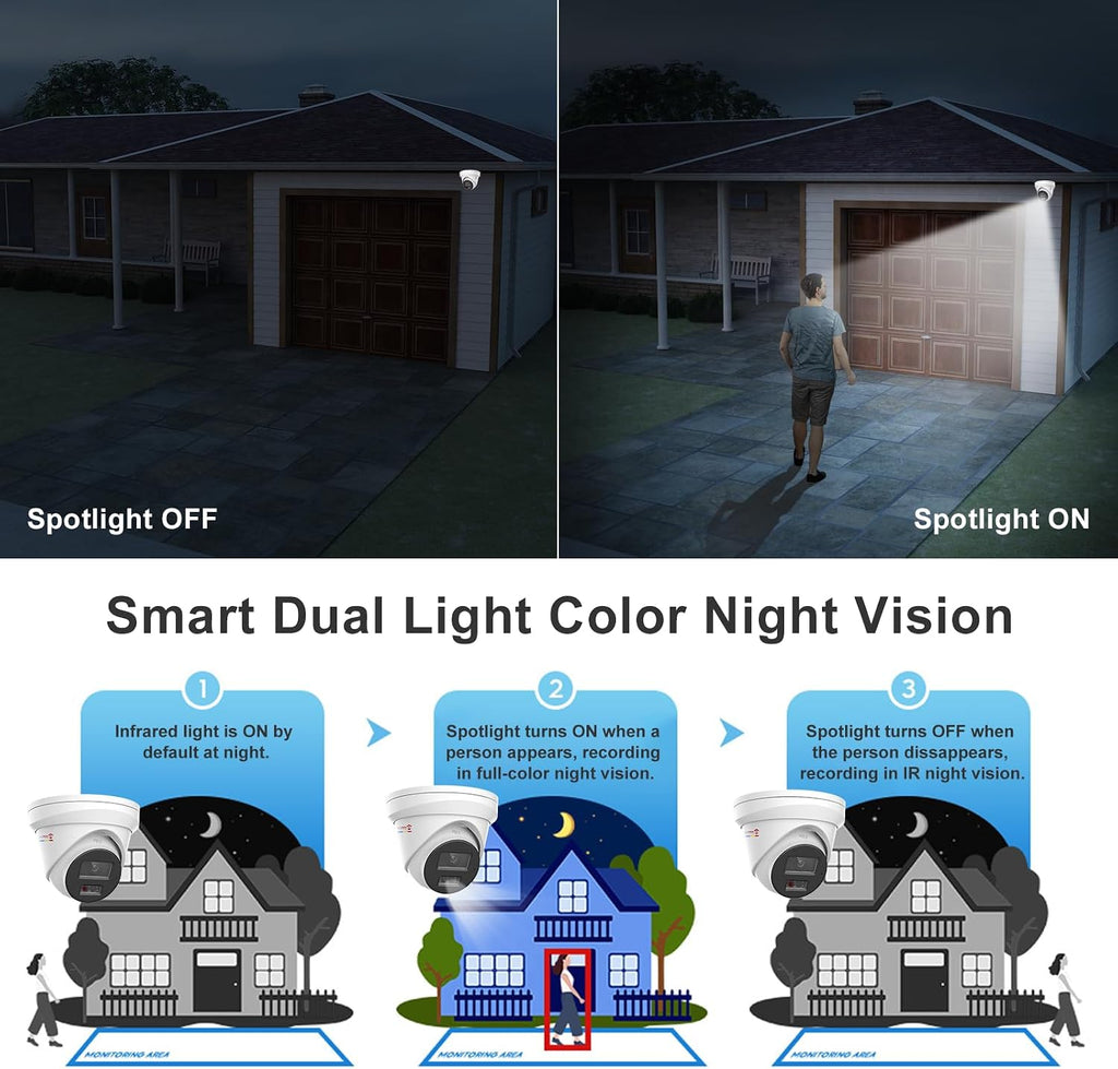 Anpviz 4K 16CH PoE Security Camera System, Smart Color Night Vision, 8X H.265+ Wired 8MP IP Cameras Outdoor with Mic, Human Vehicle Detection, 4TB HDD 16 Channel 12MP NVR, 24/7 Recording(H Series)