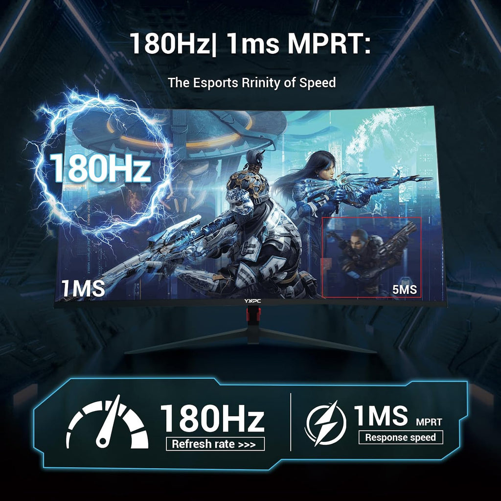 27 inch Curved Gaming Monitor 180Hz FHD 1080p, 1ms VA Display, 1800R,FreeSync Premium, Borderless Design, Eye Care, Built-in Speakers, HDMI/DisplayPort, PC Office Monitor for Working and Gaming