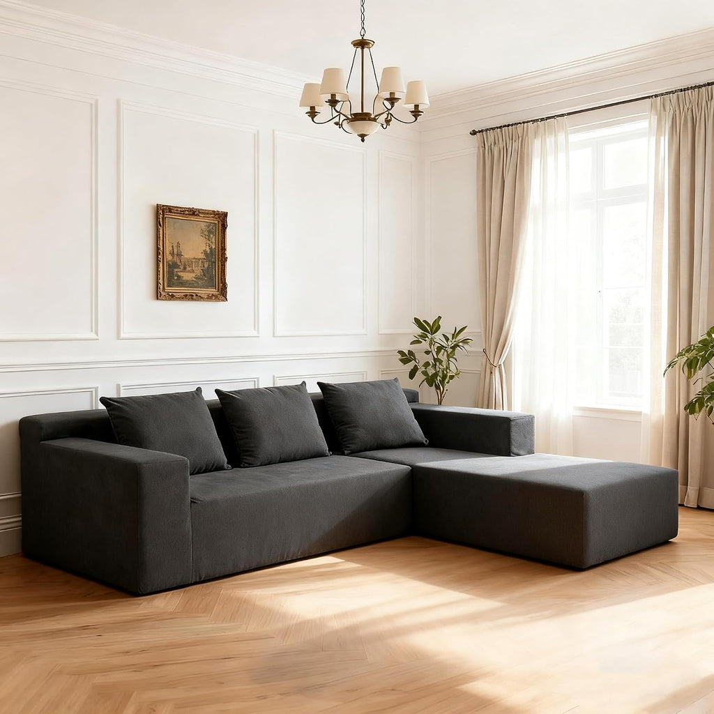 ANONER 103' Modular Sectional Sofa, L-Shaped Boneless Sectional Couch, Modern Minimalist Free Combination Foam Sofa with Deep Seat, Living Room & Apartment Furniture, No Assembly Required, Dark Grey