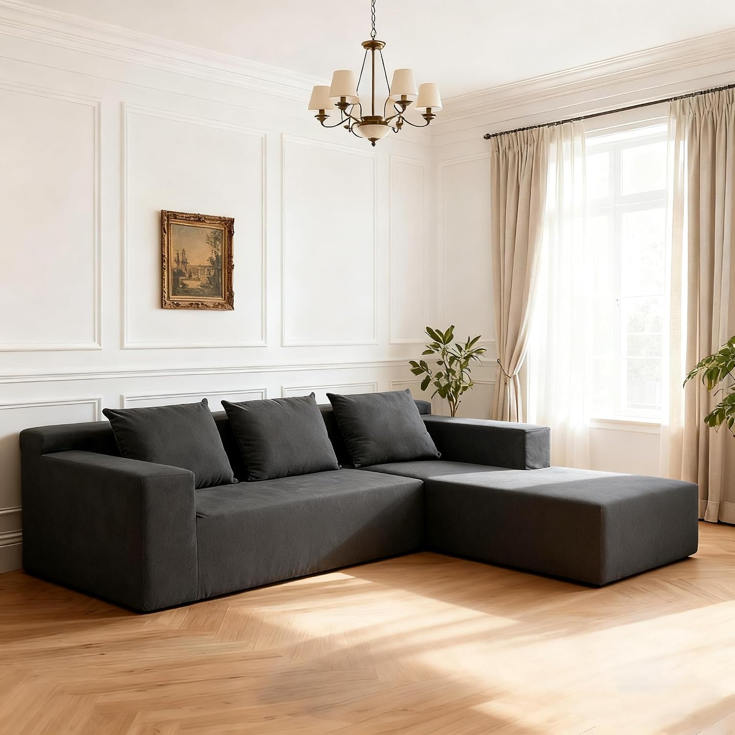 ANONER 103' Modular Sectional Sofa, L-Shaped Boneless Sectional Couch, Modern Minimalist Free Combination Foam Sofa with Deep Seat, Living Room & Apartment Furniture, No Assembly Required, Dark Grey