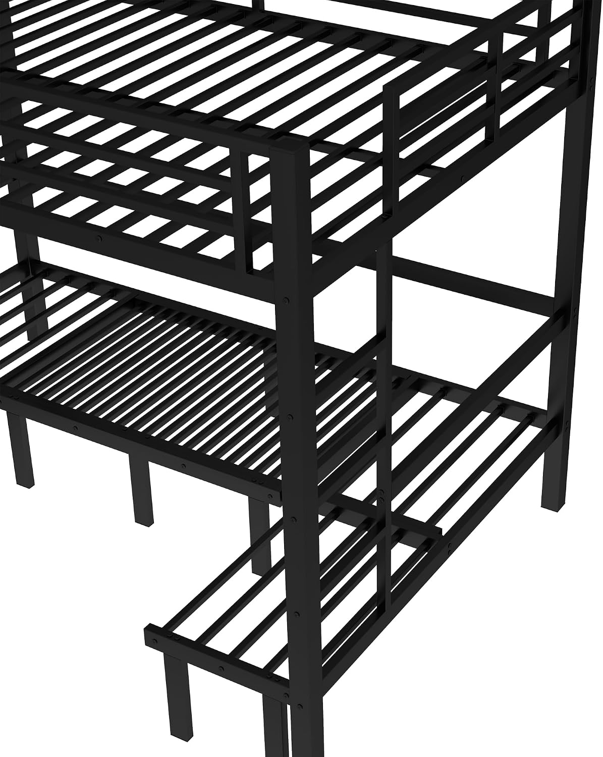 Harper & Bright Designs Queen Over Queen Metal Bunk Bed with Couch, Heavy Duty Bunk Bed Frame with Sofa, Lower Bed Can Be Pulled Out in Three Sections, Black