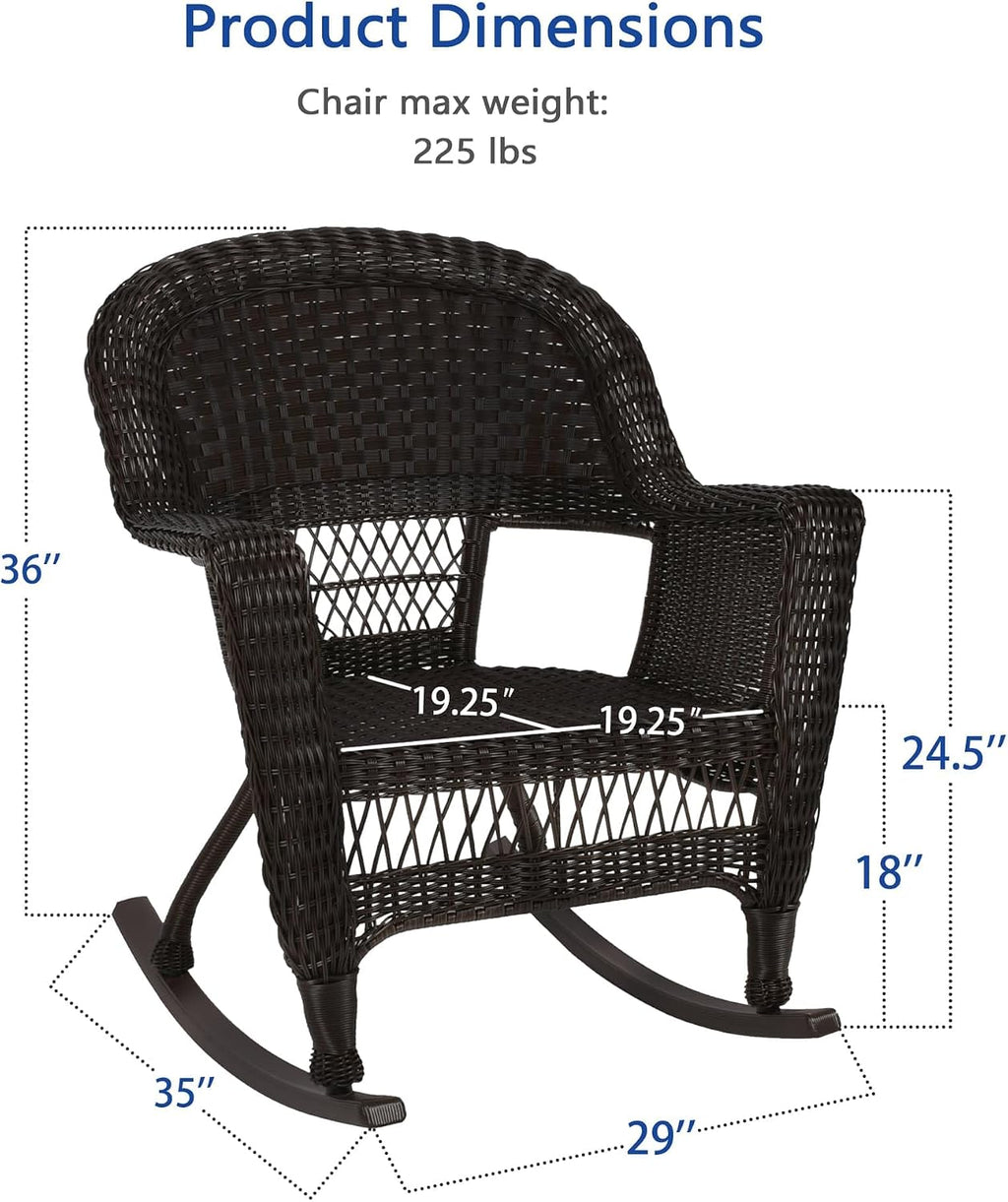 Jeco Set of 2 Wicker Rocker Chairs, Espresso