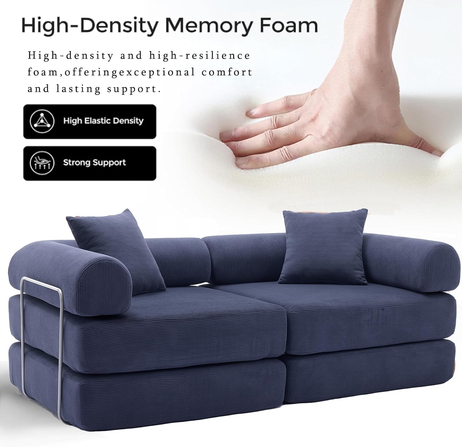 73' Convertible Modular Folding Sofa Bed, 5-in-1 DIY Combination Fold Out Sleeper Sofa Bed, Loveseat sleeper Couch with Removable Armrests, Corduroy Floor Couch, Small couches for small spaces, Blue