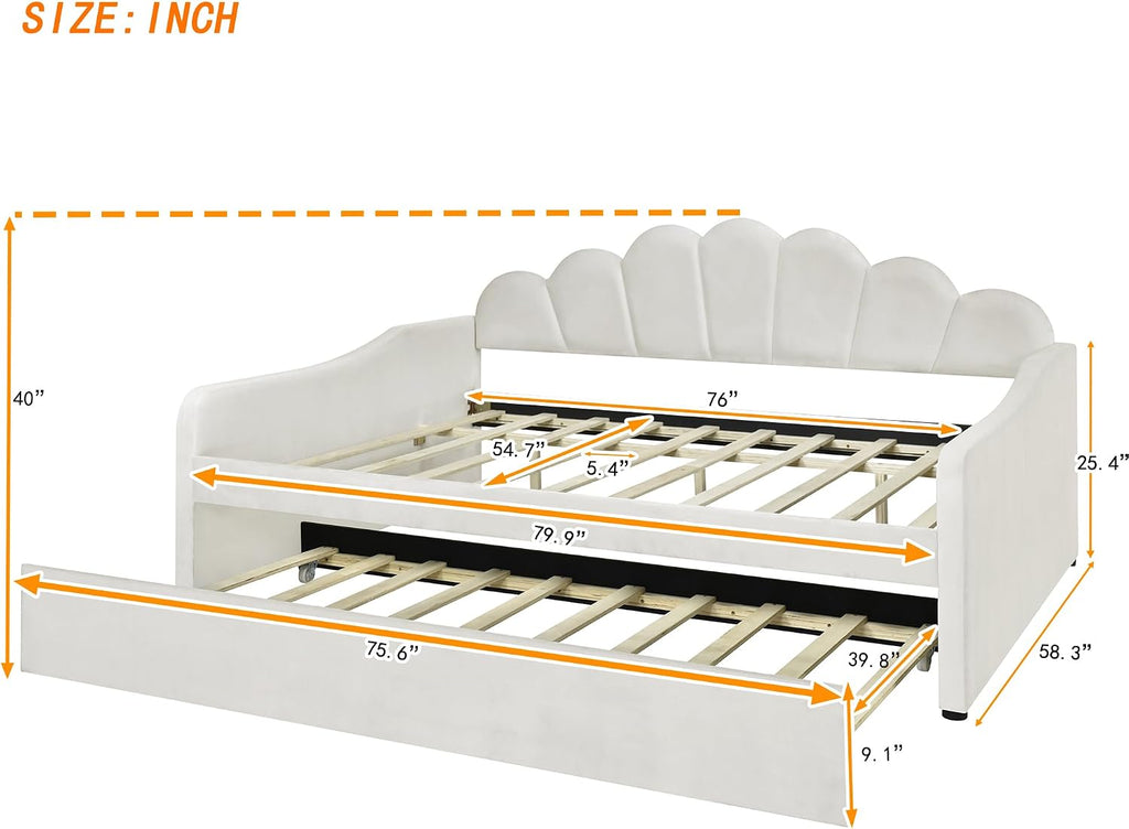 Bellemave Full Size daybed with Trundle, Sofa Bed, daybed with Trundle for Adults, Kids, Girls, Teens, Trundle Bed for Living Room, Velvet, Beige(Mattress not Included)