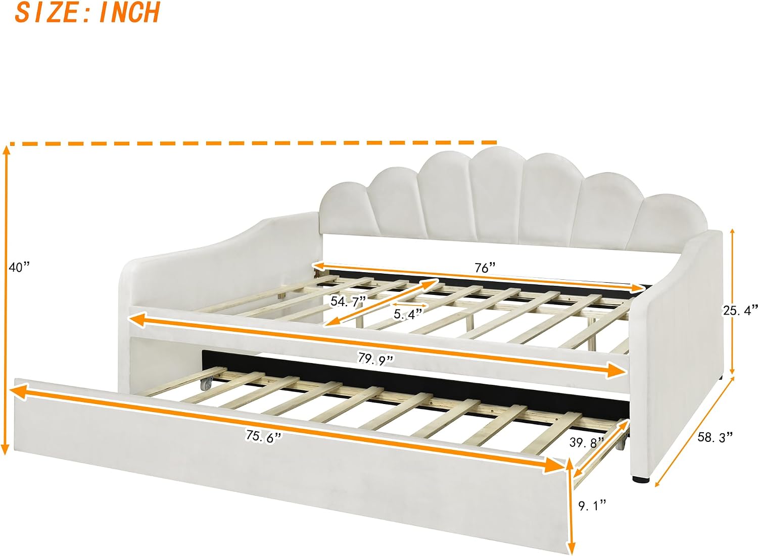 Bellemave Full Size daybed with Trundle, Sofa Bed, daybed with Trundle for Adults, Kids, Girls, Teens, Trundle Bed for Living Room, Velvet, Beige(Mattress not Included)