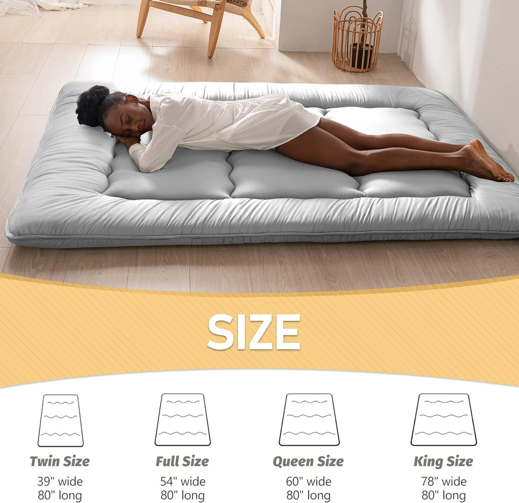 MAXYOYO Japanese Floor Mattress Futon Mattress, Thicken Tatami Mat Sleeping Pad Foldable Roll Up Mattress Boys Girls Dormitory Mattress Pad Kids Floor Couches and Sofas, Grey, King