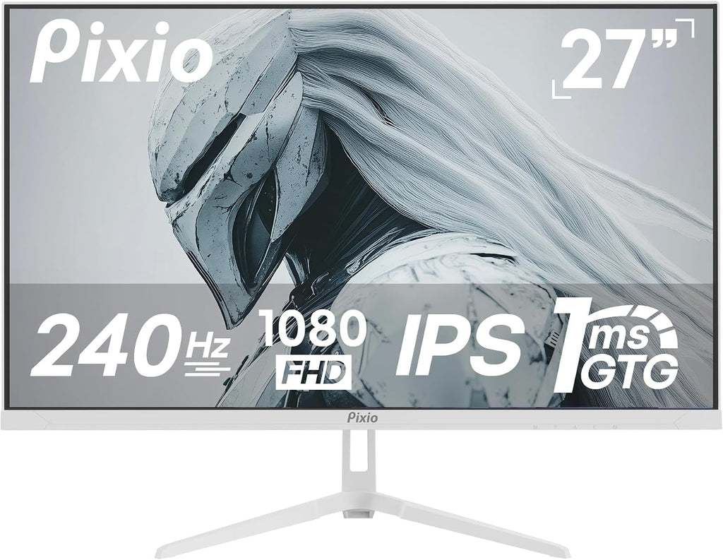 Pixio Two PX279 Wave White 27 inch 240Hz Refresh Rate FHD 1080p Resolution Fast IPS Panel 1ms GTG Resonse Time Gaming Monitor and PS1D Wave White Dual Monitor Arm