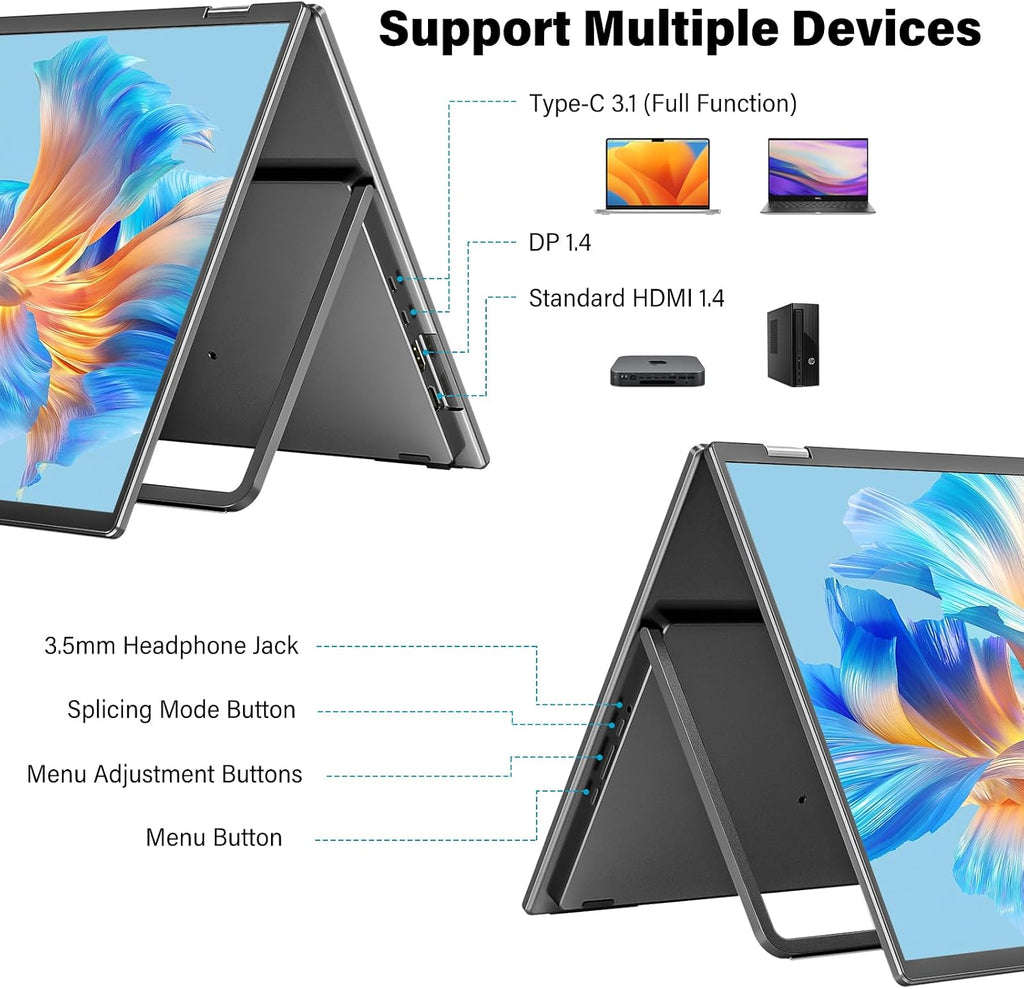 InnoView 23.8' Dual Portable Monitor 180Hz 2560 x 1440P 2K 100% sRGB - Foldable & Stackable Design with 315° Screen Adjustment & 180° Stand | USB-C/HDMI, Dual Monitor for Laptop, Mac, Windows