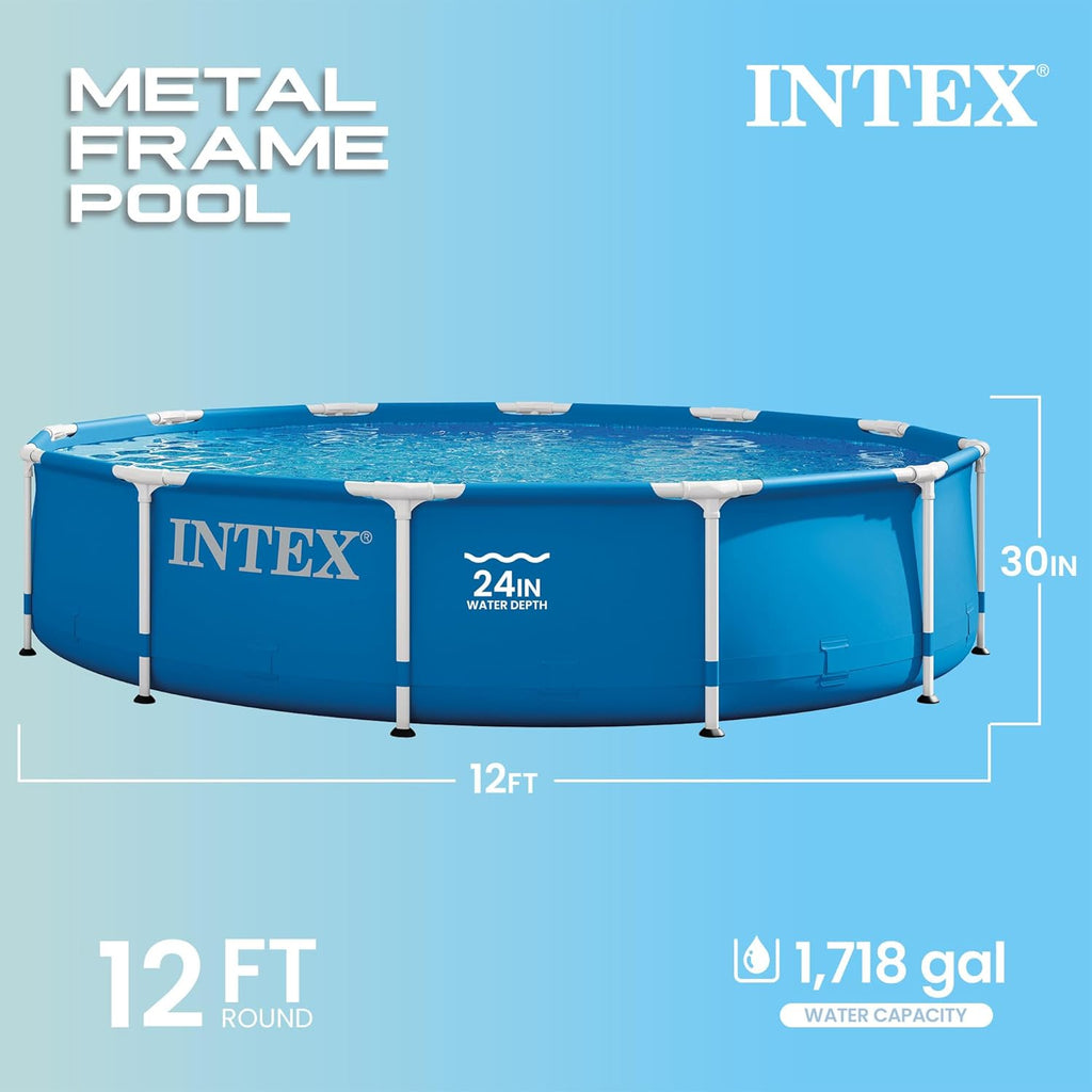 INTEX Metal Frame 12 ft x 30 in Above Ground Pool Set, Round Swimming Pool with Steel Frame, 530 GPH Cartridge Filter Pump, and Type A Filter Cartridge