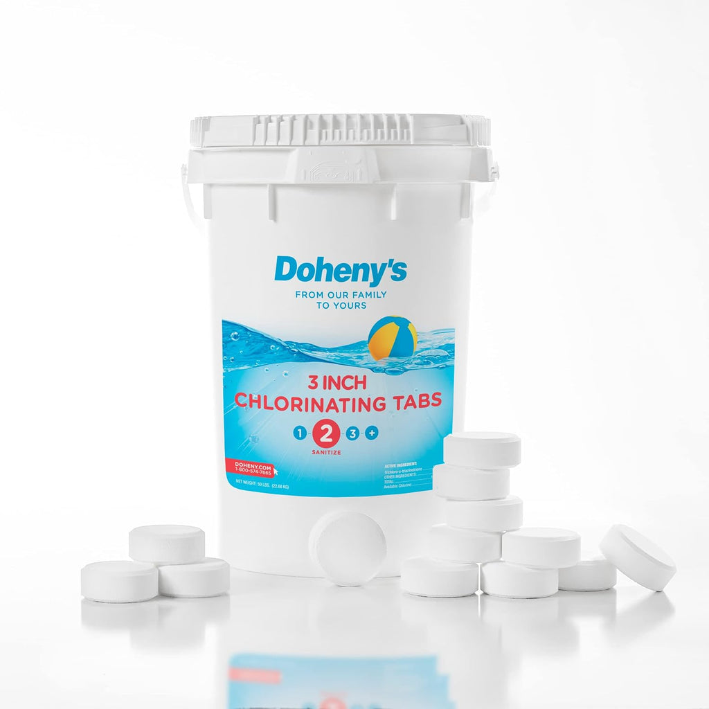 Doheny's 3-Inch Stabilized Chlorine Tablets for Sanitizing Swimming Pools | 99% Pure Tri-Chlor, 90% Available Chlorine | Long-Lasting, UV-Protected, Slow-Dissolving | Individually Wrapped 50lb Bucket