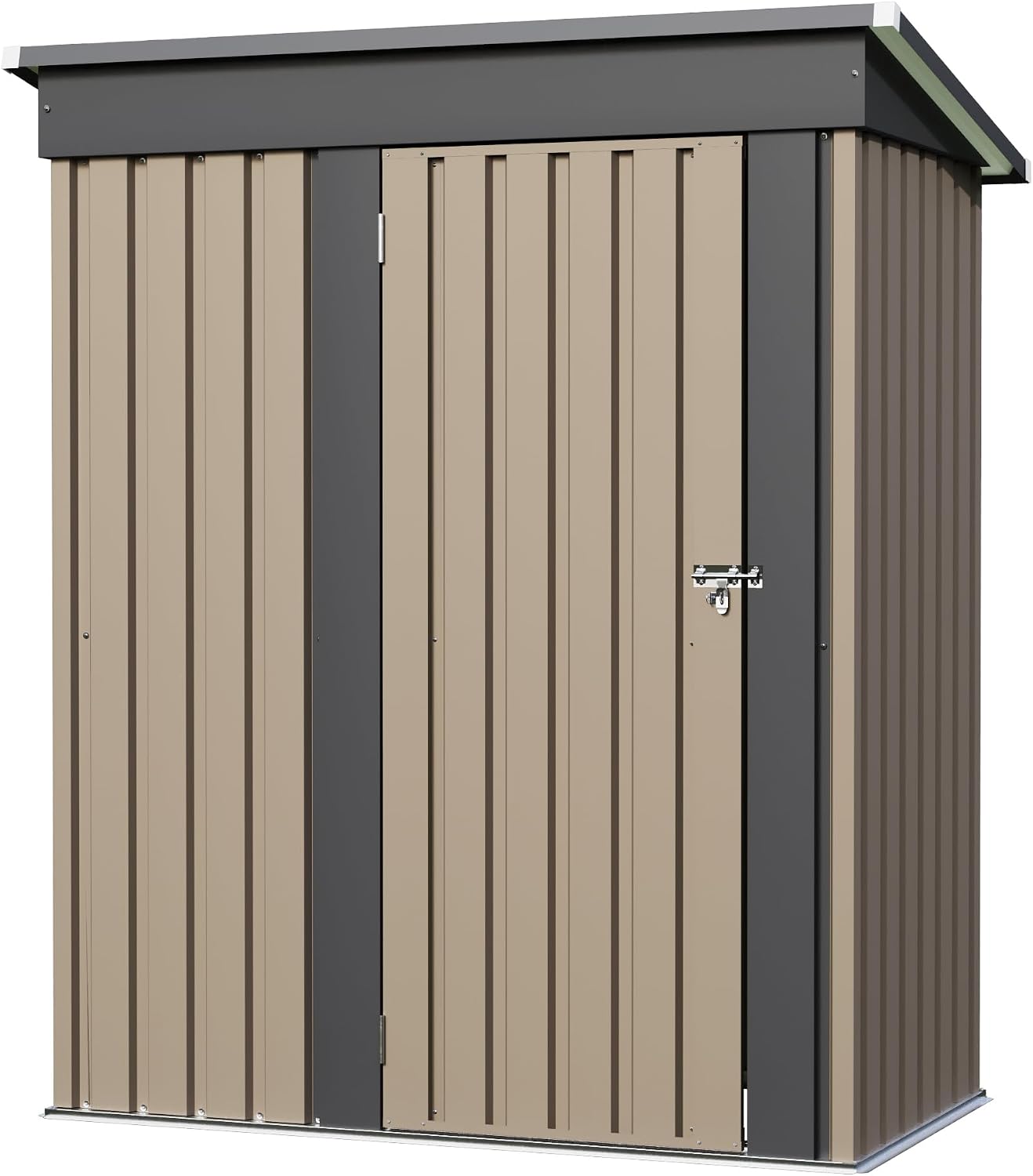 JUMMICO Metal Outdoor Storage Shed 5 x 3 FT Metal Shed with Lockable Door,Waterproof Garden Tool Shed Storage House for Backyard Patio Lawn, Brown