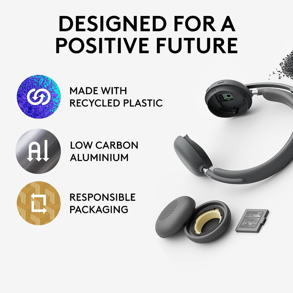 Logitech Zone 950 Premium Noise Canceling Headset with Hybrid ANC, Bluetooth, USB-C, USB-A, Certified for Zoom, Google Meet, Google Voice, and Fast Pair - Graphite