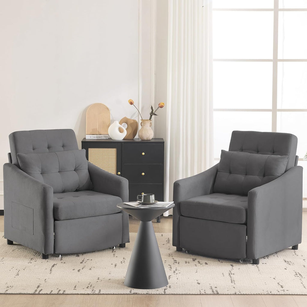 Bezseller Sleeper Sofa Chair Bed, 3-in-1 Convertible Sleeper Chair with Storage Drawer, Pull Out Couch with Side Pocket, Pillow, and Adjustable Backrest, for Living Room Bedroom Apartment, Dark Grey