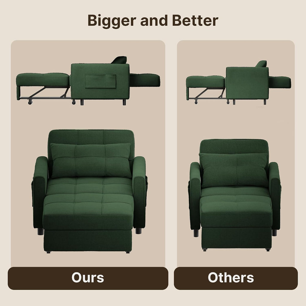 Gizoon Sofa Bed Chair 3 in 1 Convertible, Pullout Single Sleeper Chair Bed with Adjustable Backrest, Spacious Multifunctional Sofa Couches for Living Room, Bedroom, Apartment