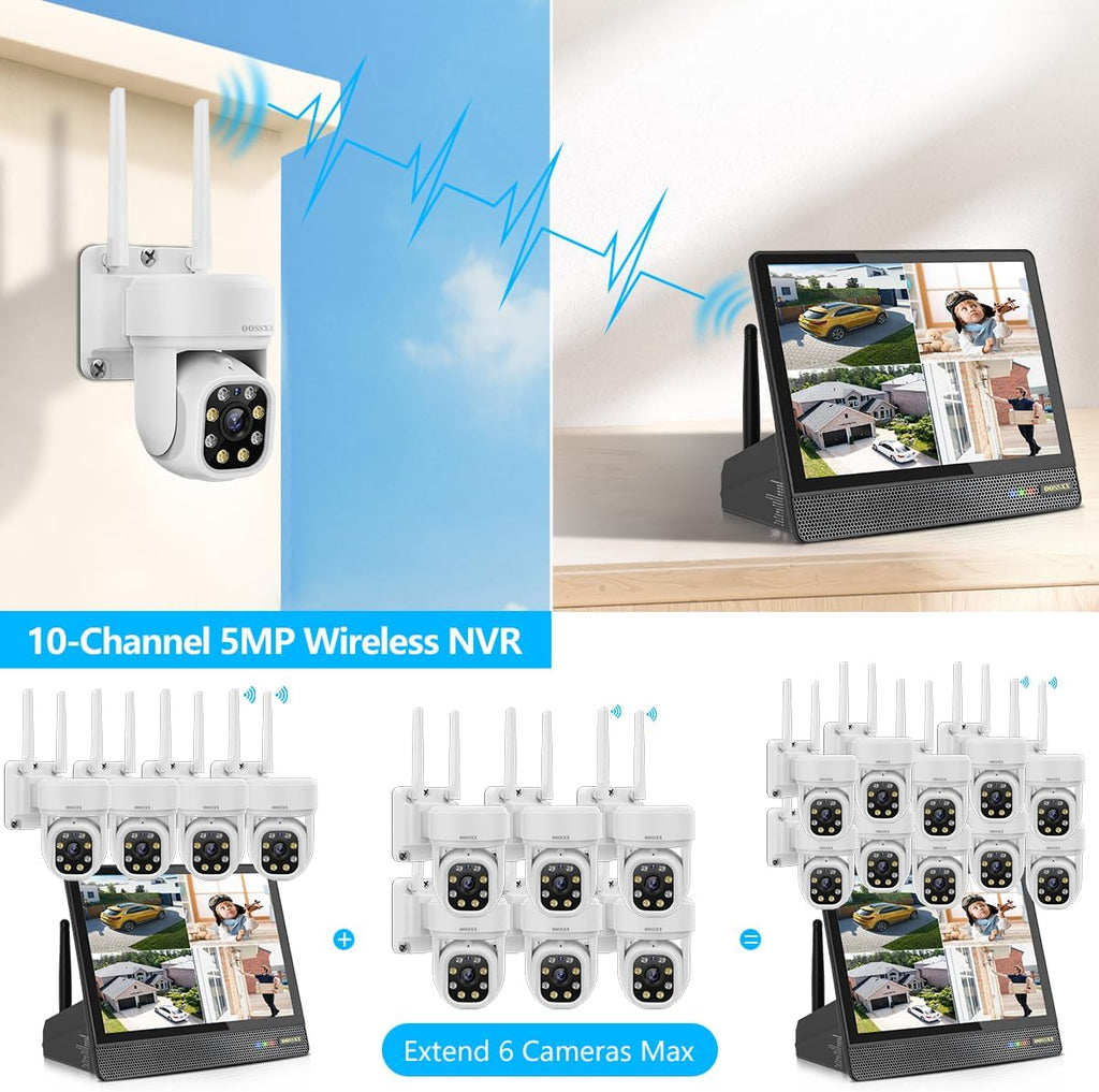 (10CH All in One Monitor) Home Security Cameras Wireless Outdoor Security Camera System,WiFi NVR Network Surveillance Video Recorder Indoor House Alarm