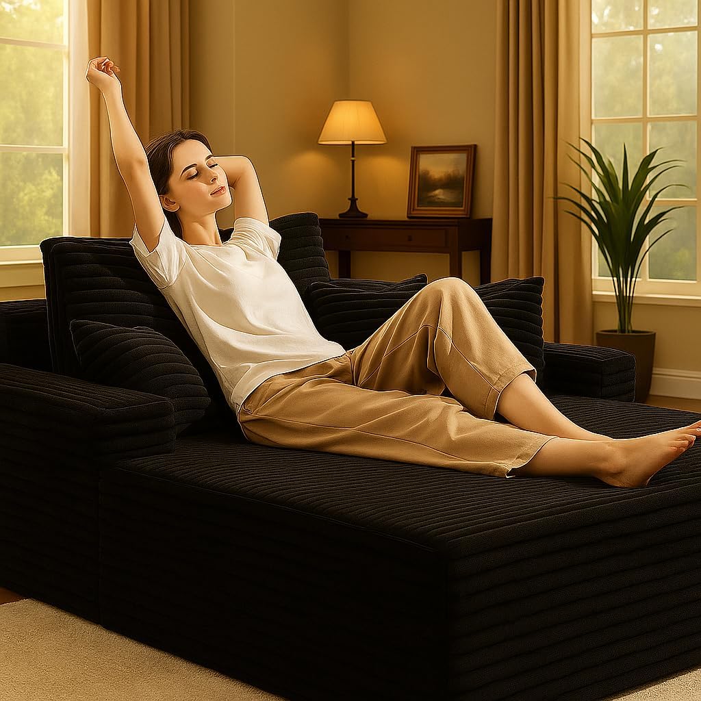 COMHOMA 105'Modular Sectional Sofa with Deep Seat,Cloud Upholstered L-Shape Couch Wide Arms Corduroy Fabric High-Density Foam Chaise Lounge for Living Room No Assembly Required