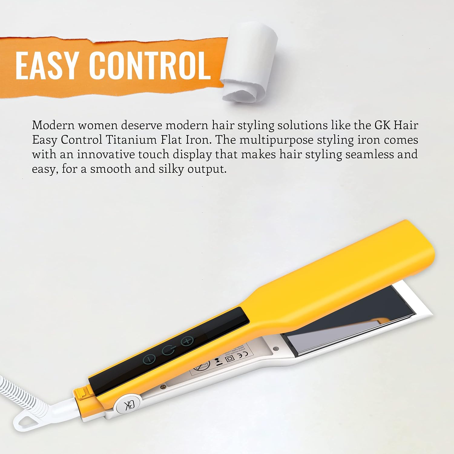 GK HAIR Global Keratin Easy Control Titanium Styling Flat Iron 360 Degree Swivel Cord Auto Shutoff Professional Straightener Digital Touch Screen Large Titanium Plates Adjust 90C-232C - All Hair Types