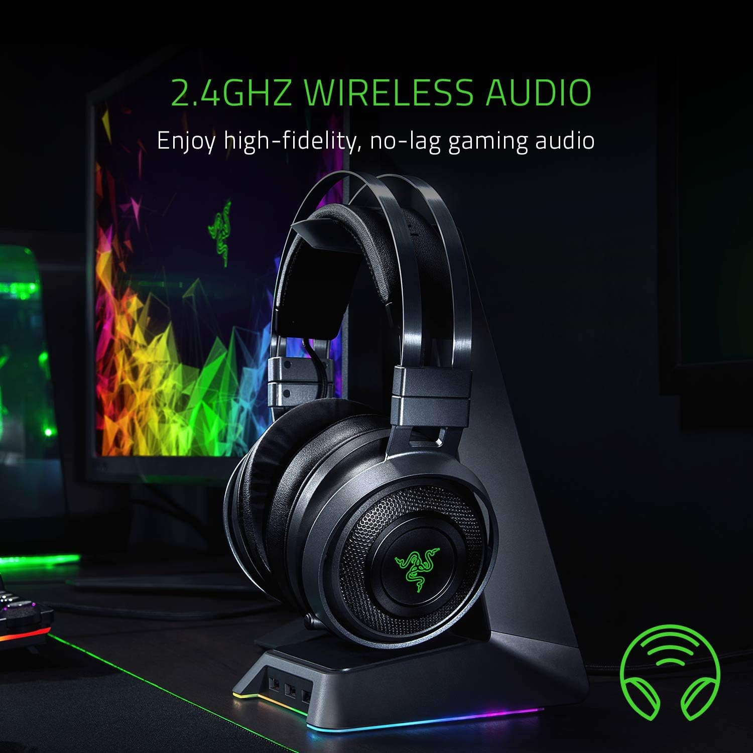 Razer Nari Ultimate Wireless 7.1 Surround Sound Gaming Headset: THX Audio & Haptic Feedback - Auto-Adjust Headband - Chroma RGB - Retractable Mic - For PC, PS4 (Renewed)