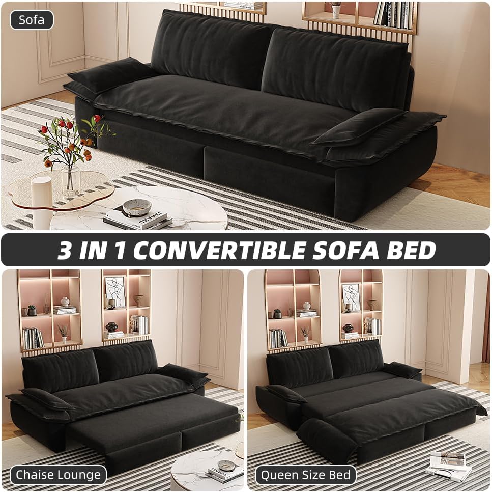 73.2' Oversized Convertible Loveseat Sleeper Sofa Bed for Living Room Queen Size Pull Out Sofabed, 3 in 1 Cloud Upholstered Pullout Lounge Sofa Couch with Pillow-top Armrest