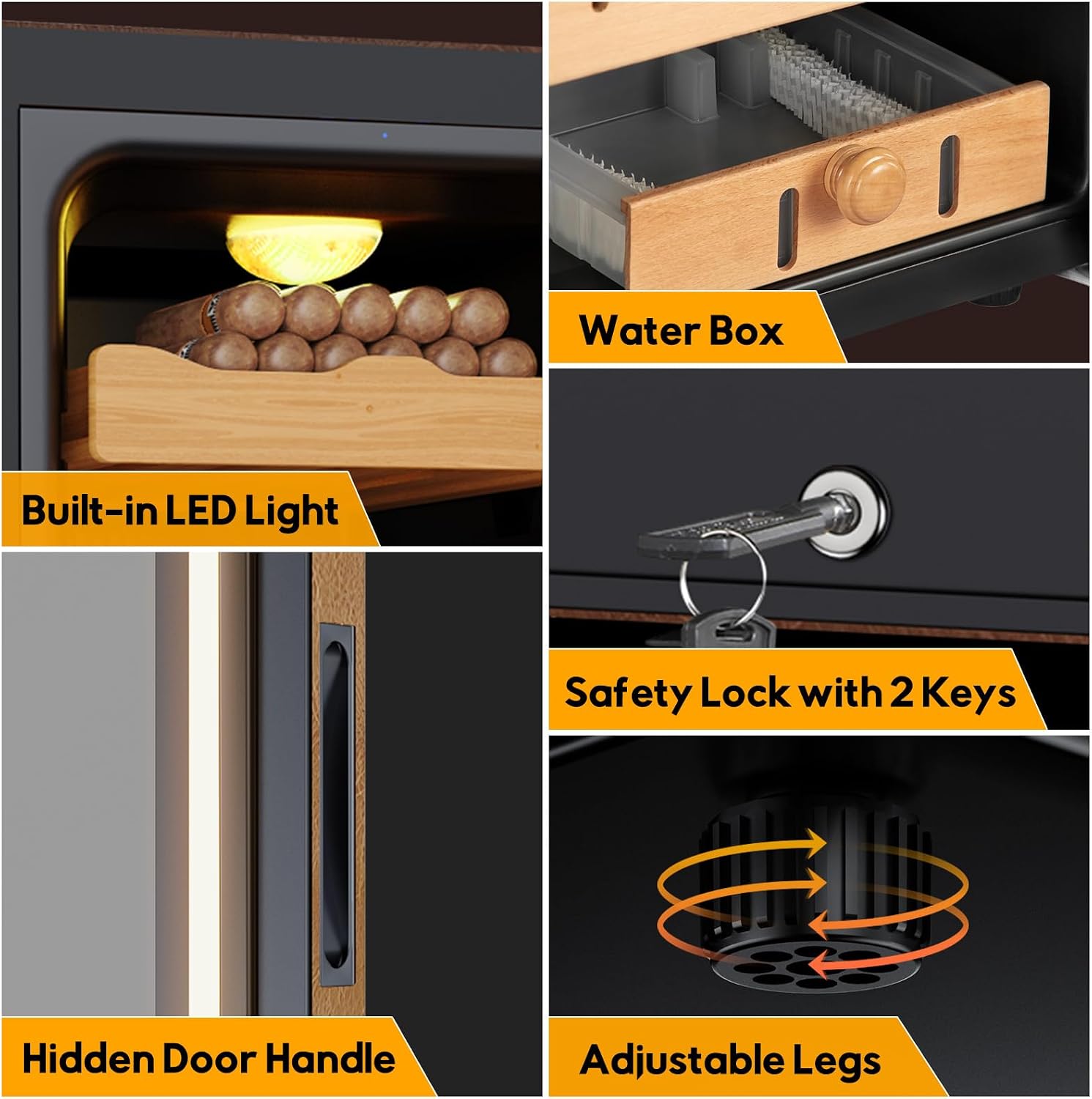 25L Electric Humidor with Upgraded Design, 200 Counts Large Capacity,Thermostatic Electric Cooler Cabinet with Digital LED Screen, Safety Lock,Smart Humidity & Temp Control, Gifts for Men