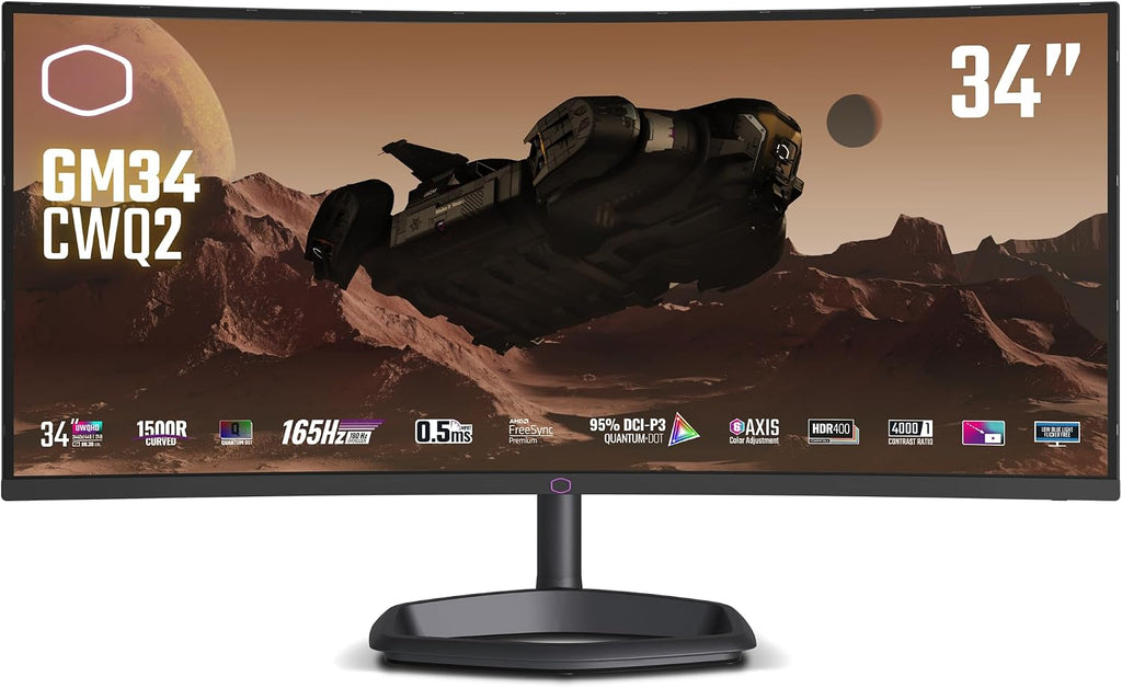 Cooler Master GM34-CWQ2 34' Curved UWQHD 3440 x 1440 VA Quantum Dot Gaming Monitor | Up to 180Hz | Up to 0.5ms | Curve 1500R | FreeSync Premium|Nvidia | HDR Support |DP1.4 * 1 | HDMI2.0 * 2