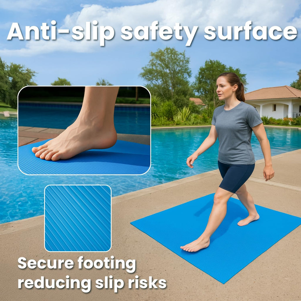 XtremepowerUS Above Ground Pool Ladder with Protective Mat – Inclined Entry Step System + 10 x 24 Inch Pad for Liner Protection (1 Ladder + 1 Mat)