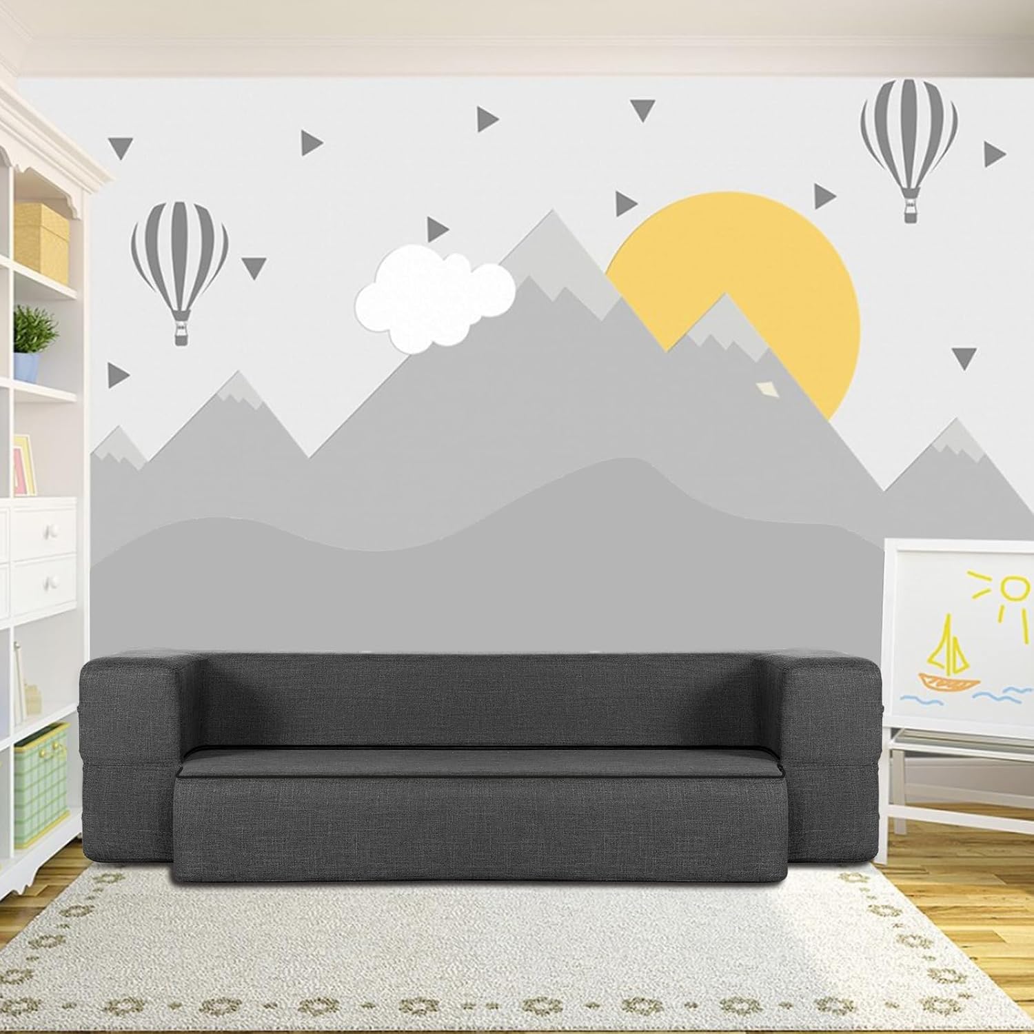 HonTop 8 Inch Folding Sofa Bed Couch Queen Memory Foam Convertible Futon Sleeper Chair Foam Bed for Bedroom Living Room Guest, Dark Grey