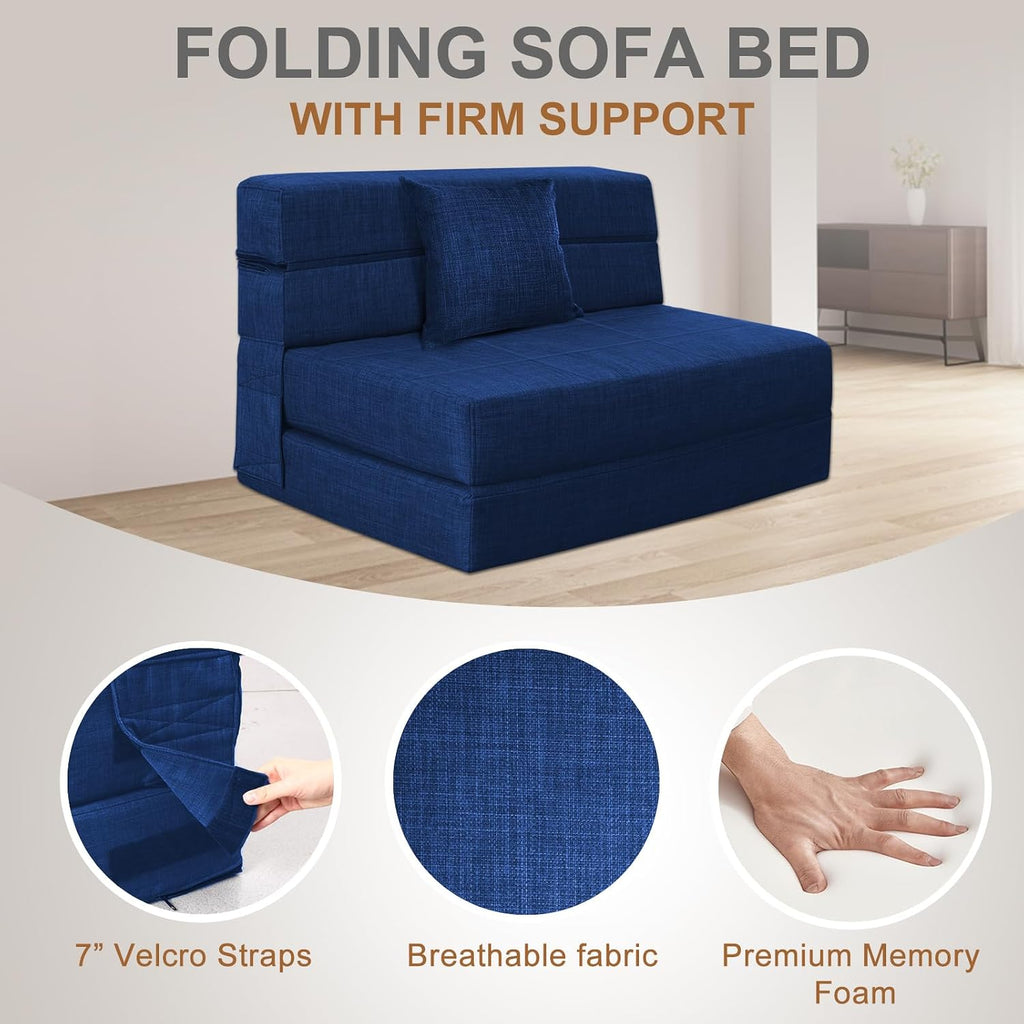 Nigoone Folding Sofa Bed Couch Memory Foam with Pillow Sleeper Chair Lazy Couch Twin Size Futon Convertible Guest Beds,Washable Cover,Dark Blue