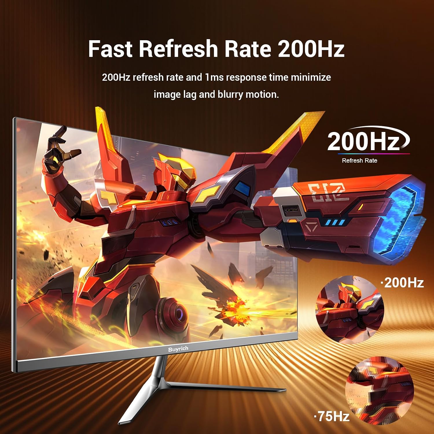 24.5 Inch Gaming Monitor, 200Hz Refresh Rate, FHD 1920x1080, Fast Response Time, Built-in Speakers, Metal Stand, VESA Compatible, for PC Gamers and Home Setup