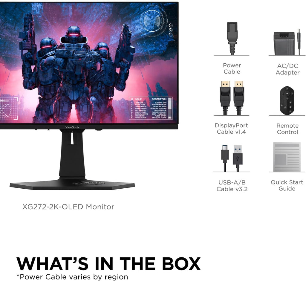 ViewSonic XG272-2K-OLED 27 Inch 1440p 240Hz White Gaming Ergonomic RGB OLED Monitor with up to 0.01ms, AMD FreeSync Premium, G-Sync Compatibility, and USB-C/HDMI v2.1/DP Inputs (Renewed)