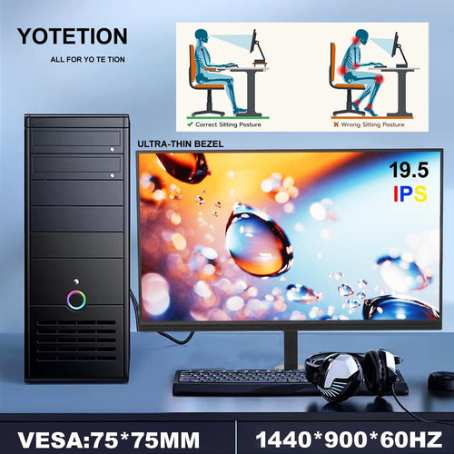 19.5-inch Professional HD Monitor (1440 x 900), 75Hz Refresh Rate Dual Pack, Without Audio, Visual Protection Technology, Blue Light Filter, and Flicker-Free Technology (HDMI and VGA Ports)